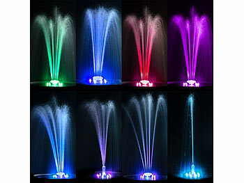 Royal Gardineer LED-Solar-Springbrunnen, 3 W, 7 Farben, 8 RGB-LEDs, Akku, 6 Düsen