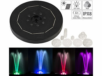 Royal Gardineer LED-Solar-Springbrunnen, 3 W, 7 Farben, 8 RGB-LEDs, Akku, 6 Düsen