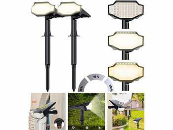 Luminea 4er-Set High-Power-Solar-LED-Gartenspots, 650 lm, IP65, warmweiß