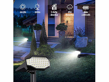 Solar-LED-Wandleuchte & -Gartenstrahler mit Erdspieß, Helligkeitssensor, kaltweiß