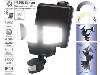 LED Solar Strahler: Luminea 3-fach-Solar-LED-Fluter für außen, PIR-Sensor, 1,6-W-Panel, 3.600 lm