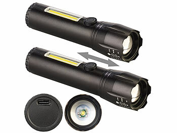 PEARL 2er-Set 2in1-Akku-LED-Taschenlampen mit COB-LED-Arbeitsleuchte