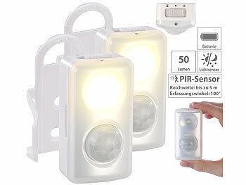 Schranklicht: PEARL 2er-Set LED-Nachtlicht, Bewegungs-/Dämmerungs-Sensor, Batteriebetrieb