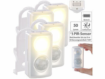 Batterie Beleuchtung: PEARL 4er-Set LED-Nachtlicht, Bewegungs-/Dämmerungs-Sensor, Batteriebetrieb
