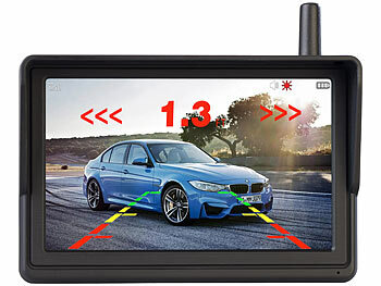 Lescars Solar-Funk-HD-Front- & Rückfahrcam, Splitscreen-Monitor Abstandswarner