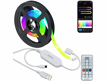 Luminea Home Control 2er-Set USB-RGB-IC-LED-Streifen, Bluetooth, App, Fernbedienung, 2 m