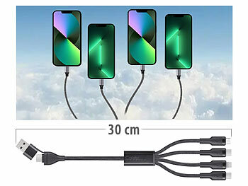 Callstel 8in1-Lade-/Datenkabel USB-C/A zu USB-C/Micro-USB/Lightning 60 W, 30 cm