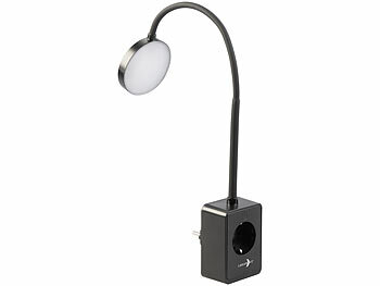 Lunartec Dimmbare CCT-LED-Steckerleuchte mit Steckdose, USB-A/C-Port, schwarz