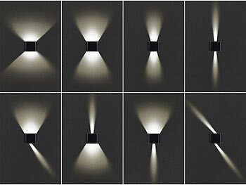 Lunartec 4er-Set Solar-LED-Wandleuchten, 2 einstellbare Lichtkegel, warmweiß