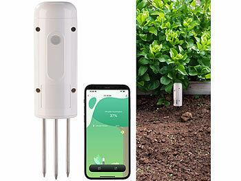 Luminea Home Control BodenFeuchtigkeits&Temperatursensor,ZigbeeGateway,1x Bewässerungscomp.