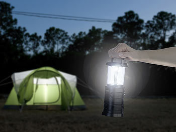 Semptec 2er-Set LED-Camping-Laternen, laden per Dynamo, Solar und USB