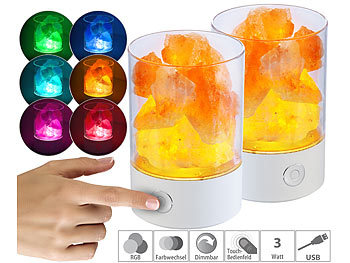 Salzkristalllampe: Lunartec 2er-Set RGB-LED-Tischleuchten: 7 Farben, natürliche Salzkristalle, 3 W