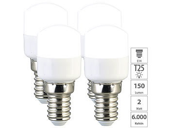 Kolben-Beleuchtung E14: Luminea 4er-Set LED-Kühlschranklampen, E14, T25, 150 lm, 2 W