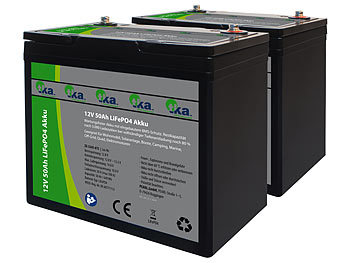 Solar-Batterien LiFePO4: tka 2er-Set LiFePO4-Akkus, 12 V, 50 Ah / 640 Wh, BMS, für Solaranlagen