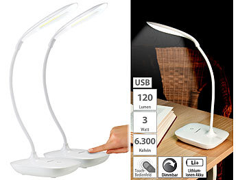 Nachttischlampe: PEARL 2er-Set Schwanenhals-Schreibtischleuchten, 3-Watt-COB-LED & Akku, USB