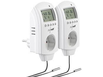 Thermostat mit Fühler: revolt 2er-Set digitale Steckdosen-Thermostate für Klimageräte, Sensor, 3680W