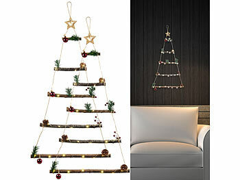 Deko-Leiter: infactory 2er-Set Deko-Holzleitern, je 30 LEDs,Weihnachtsbaum-Form zum Aufhängen
