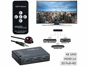 HDMI Switch: auvisio 5-fach-HDMI-Umschalter mit Fernbedienung, HDMI 2.0, bis 4K UHD