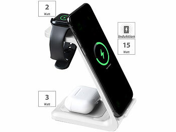 Wireless-Ladestation: Callstel 3in1-Ladestation 20 Watt für iPhone, Apple Watch & AirPods, weiß