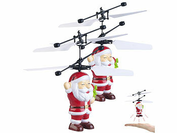 Hubschrauber-Ball: Simulus 2er Set Selbstfliegender Hubschrauber-Santa mit bunter LED-Beleuchtung