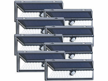Luminea 8er-Set Solar-LED-Wandleuchten, Bewegungssensor , 800 Lumen, 13,2 Watt