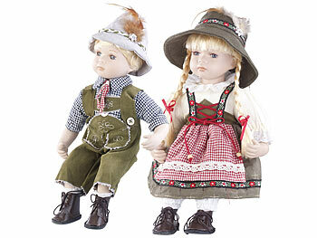 Deko-Puppe Porzellan: PEARL Sammler-Porzellan-Puppe Set  "Anna" und "Anton", 34 und 36 cm