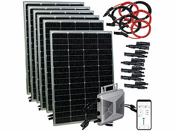 revolt Solar-Set: 800-Watt-Mikroinverter, 6x 150-W-Solarmodul, Einspeisekabel