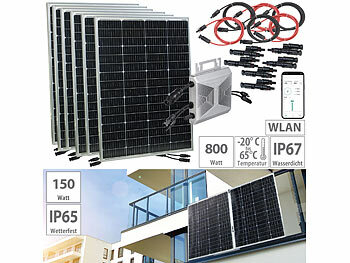 Solar-Panel Balkon: revolt Solar-Set: 800-Watt-Mikroinverter, 6x 150-W-Solarmodul, Einspeisekabel