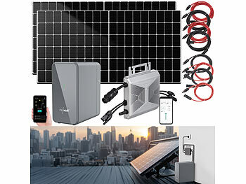 On-Grid-Solaranlage: revolt Solar-Set: WLAN-Mikroinverter mit 2,24-kWh-Akku & 2x 430-W-Solarmodul