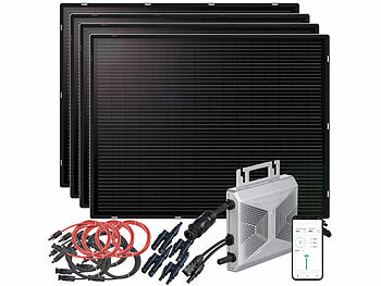 Solar Generatoren Balkon: revolt 800-Watt-Microinverter mit 4x 215-Watt-Solarmodul und Anschluss-Set