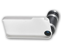 Somikon 6x Teleobjektiv-Aufsatz mit Schutzhülle iPhone 4/4s, weiß Somikon Vorsatz-Kamera-Linsen für iPhone 4/4S