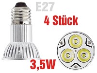 Luminea LED-Spot 3x 1W-LED, kaltweiß, E27, 250 lm, 4er-Set Luminea LED-Spots E27 (tageslichtweiß)