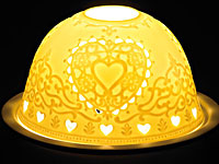 Lunartec Porzellan-LED-Windlicht mit 3 wechselbaren Motiv-Kuppeln Lunartec