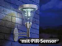 Lunartec Solar-LED-Wandlampe im Edelstahl-Look mit PIR-Sensor, 4er-Set Lunartec LED-Solar-Außenlampen mit PIR-Sensoren (neutralweiß)