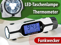 PEARL 3in1 LCD-Funkwecker mit Thermometer & Highpower-LED-Taschenlampe PEARL Funk-Wecker mit Thermometern