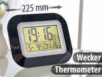 infactory Wand- & Tisch-Funkuhr mit Weckfunktion, Temperatur- und Datums-Anzeige infactory Digitale LCD-Funk-Wanduhren mit Wecker, Datum & Temperatur