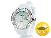 Crell SOLAR-betriebene Uhr mit Silikonarmband & Strass-Steinen, weiß Crell Silikon Damen Armbanduhren mit Solar