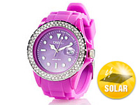 Crell SOLAR-betriebene Uhr mit Silikonarmband & Strass-Steinen, purpur Crell Silikon Damen Armbanduhren mit Solar
