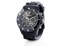 Crell Multifunktions-Uhr mit Silikon-Armband, Klassisch schwarz Crell Unisex-Silikon-Armbanduhren
