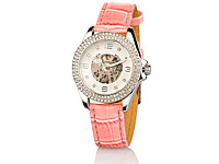 Crell Strassbesetzte Automatik-Armbanduhr für Damen, perlmutt-pink Crell Automatik Damen Armbanduhren