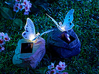 Lunartec Solar-LED-Schmetterling auf Kunststein, grau Lunartec Solar-LED-Schmetterlinge