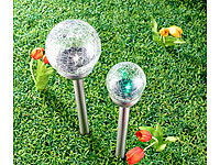 Lunartec Solar-Gartenlichter, multicolour, Crackle-Glas, 35cm, 2er-Set Lunartec Bunte Solar-LED-Wegeleuchten mit Lichtsensoren