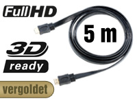 auvisio HDMI-1.4-Flachkabel High-Speed, vergoldet, 5 m, 3,7 mm flach auvisio HDMI-Kabel mit Netzwerkfunktionen (HEC)