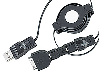 Xystec 3in1-USB-Kabeltrommel: Mini-USB/RJ45/für iPhone Xystec Ladekabel mit Dock-Connector