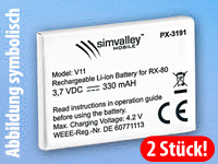 simvalley MOBILE Reserve-Akku für RX-80 "Pico V1" & "V2" (2er-Pack) simvalley MOBILE Scheckkartenhandys