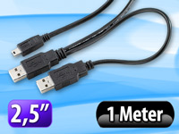 Mini-USB-Y-Kabel zum Anschluss von externen 2,5" Festplatten, 1,0 m Y-USB-Kabel
