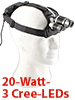 KryoLights Akku-Stirnlampe, 20 Watt, 3 Cree-LEDs, IP44, 1.800 Lumen KryoLights LED-Stirnlampen