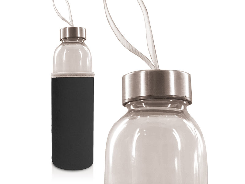 Trinkflasche SLACK aus Glas inklusive Neopren Überzug in