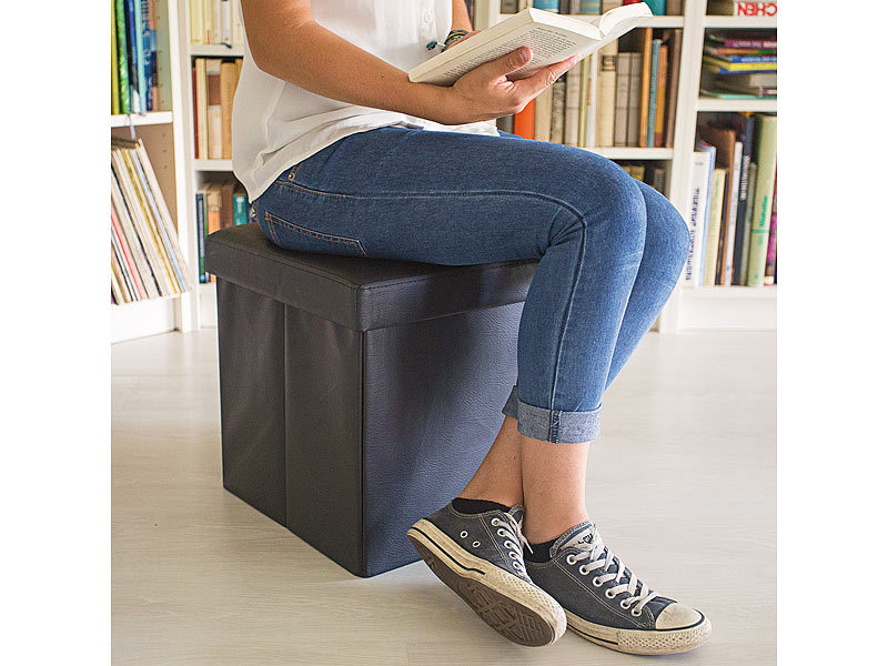 Kunstleder-Sitzhocker mit Stauraum, schwarz