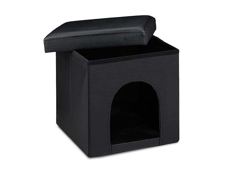 Faltbarer Hunde-oder Katzenbox-Hocker aus Kunstleder, Schwarz